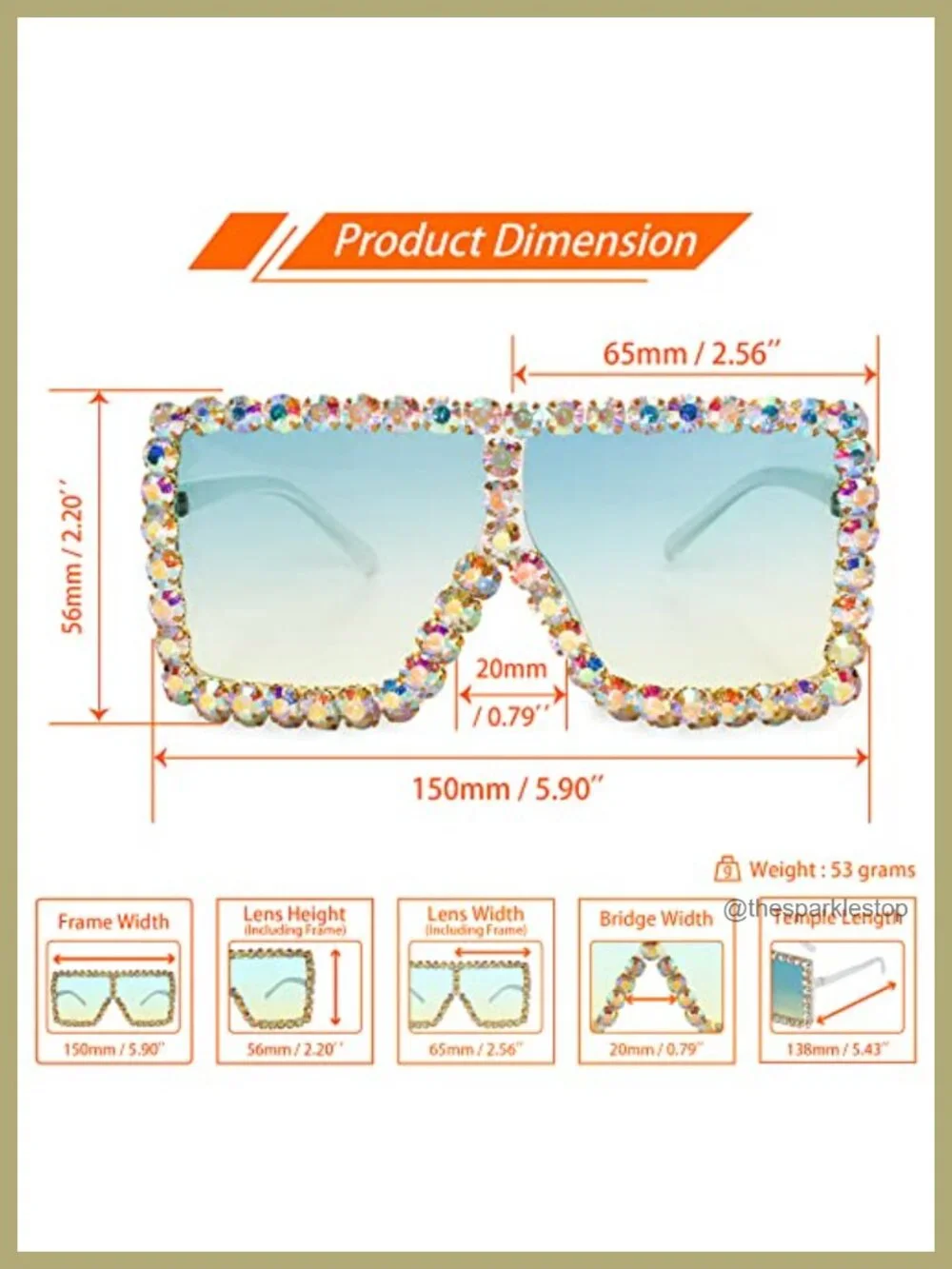 Extra Large Square Rhinestone Sunglasses UV400 Concert Glasses